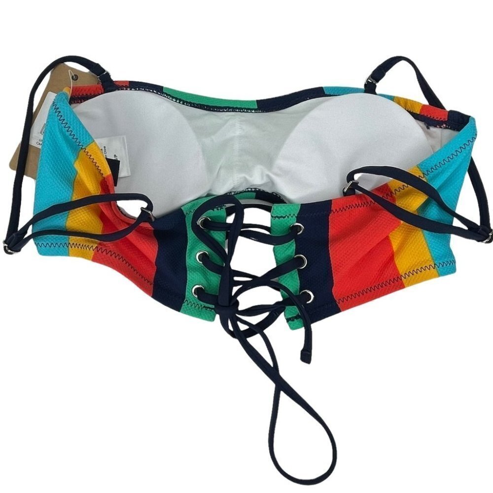 Sperry Striped Polyester Blend Bandeau Lace Up Bikini Top - Picture 5 of 5